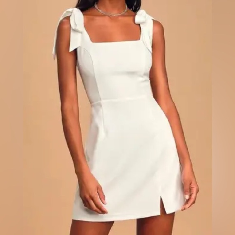 Lulu's White Mini Dress with Bow Straps